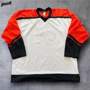Vtg CCM Hockey Jersey Mens L Orange Black Mesh Flyers USA 90